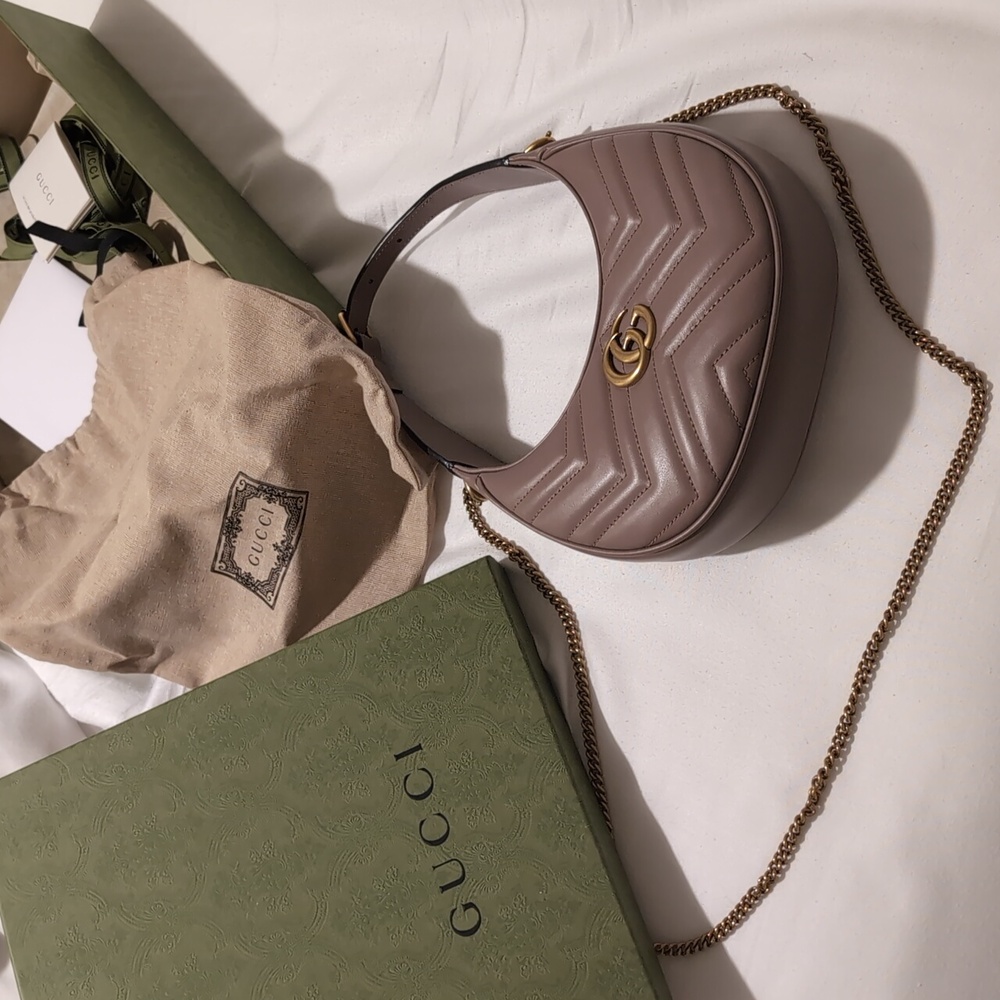 Gucci Marmont Taupe Rose Chevron Bag